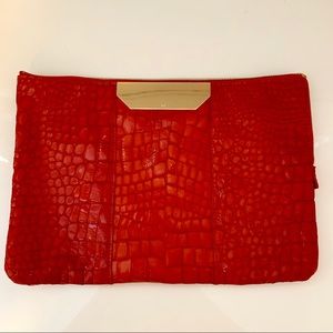 Halston Heritage Red Croc Leather Clutch Pouch